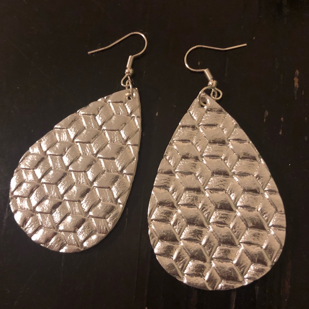Silver Faux Leather Earrings